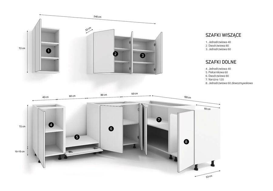 Zdjęcie: zestaw mebli kuchennych bari 240x180 cm l/p płyta laminowana dąb kamienny cichy domyk blum